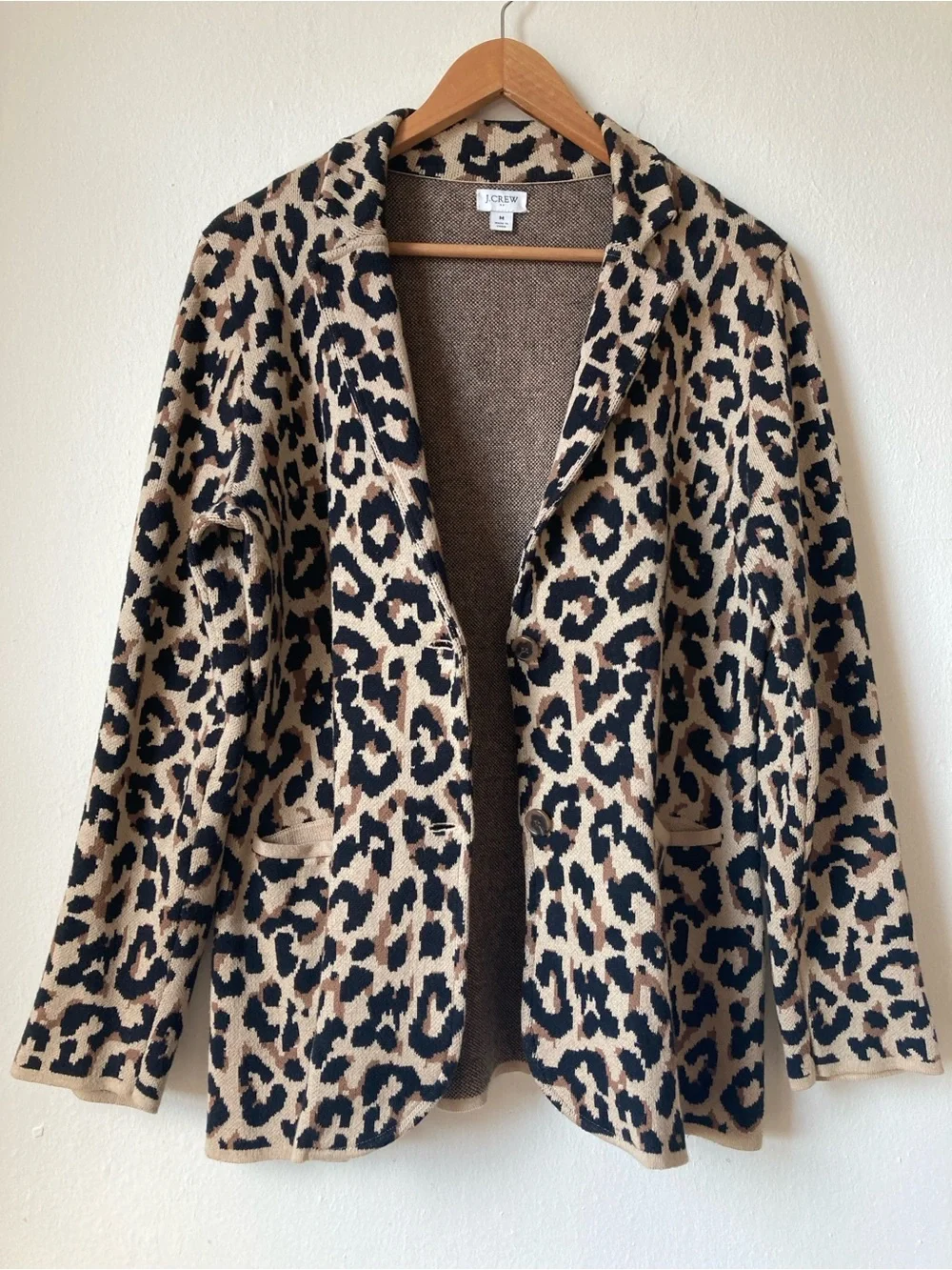 J CREW Leopard Sweater Blazer 100% Cotton 2-Button Size M